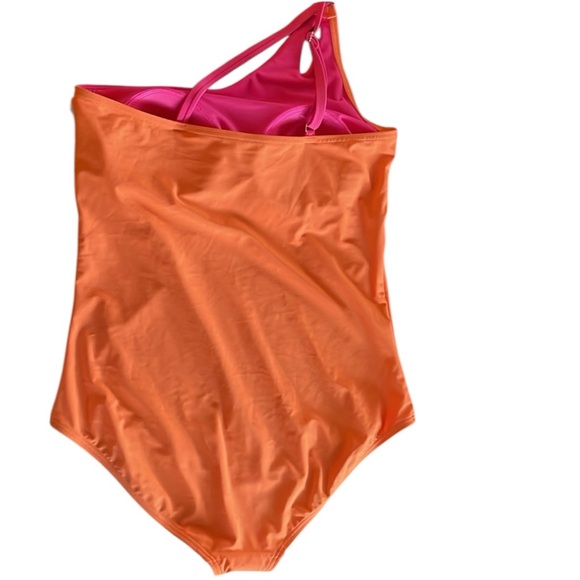 Lands' End Women's One Shoulder Pink and Orange One Piece Swimsuit - Picture 2 of 8